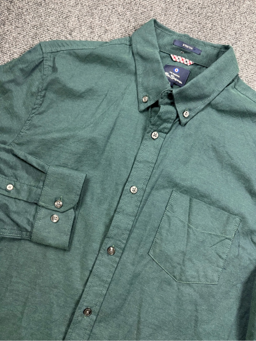 Ben Sherman The Original Mens Shirt Large Stretch Long Sleeve Cotton Green